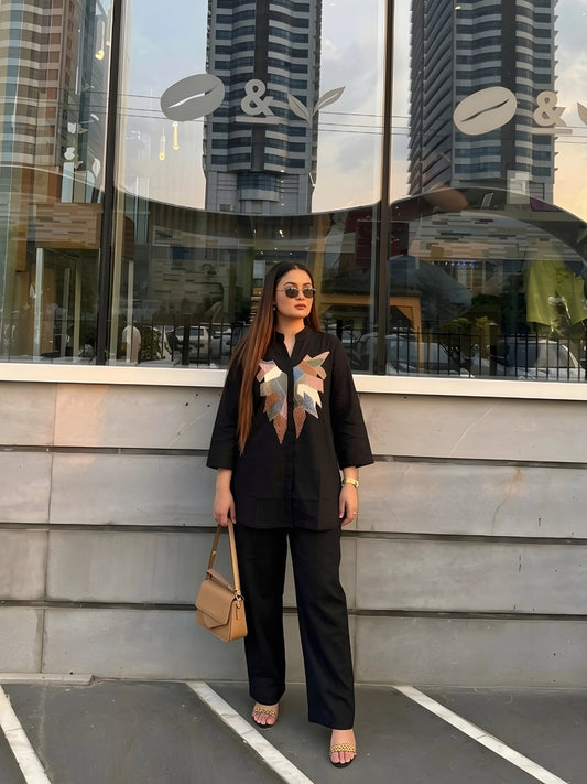 Black Geometric Appliqué Co-Ord Set