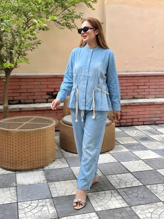 Light Blue Drawstring Peplum Co-Ord Set