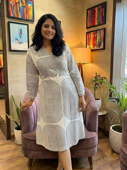 Art Deco Monochrome Midi Dress - White & Black