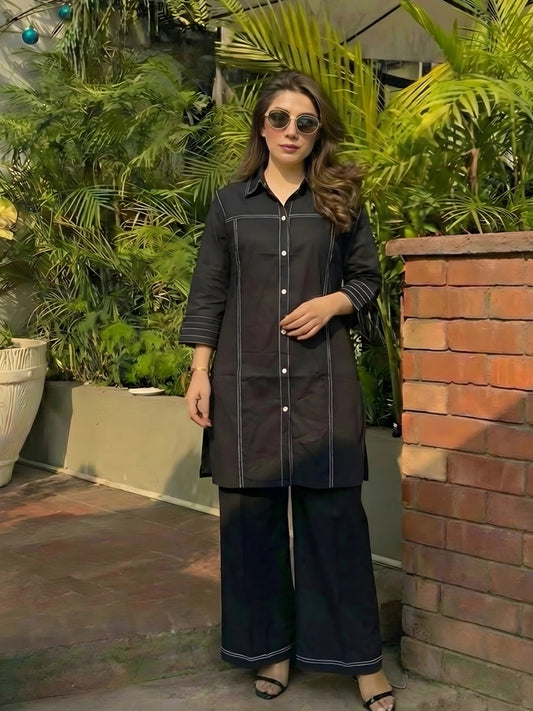 Contrast Stitch Black Co-Ord Set