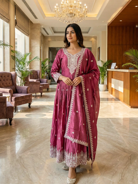 Plum Embroidered Anarkali Set
