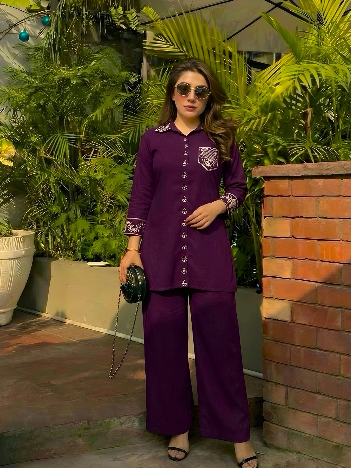 Elegant Deep Purple Embroidered Co-Ord Set