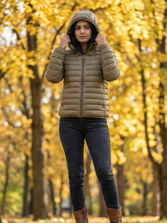 Olive Green Hooded Quilted Winter Jacket