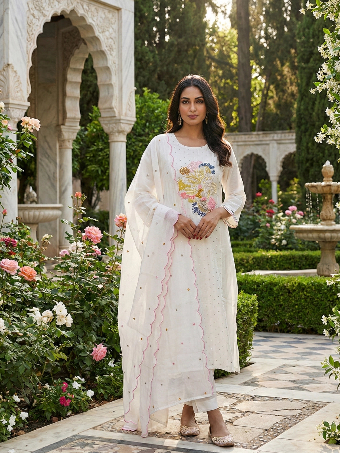 Ivory White Hand-Embroidered Kurta Set