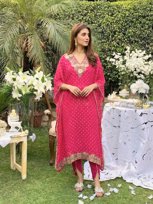 Hot Pink Embroidered Kaftan Set