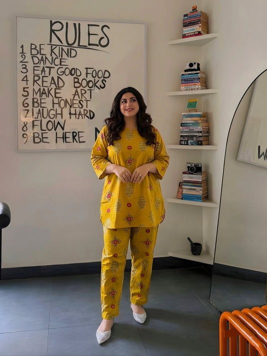 Mustard Yellow Printed Co-Ord Set