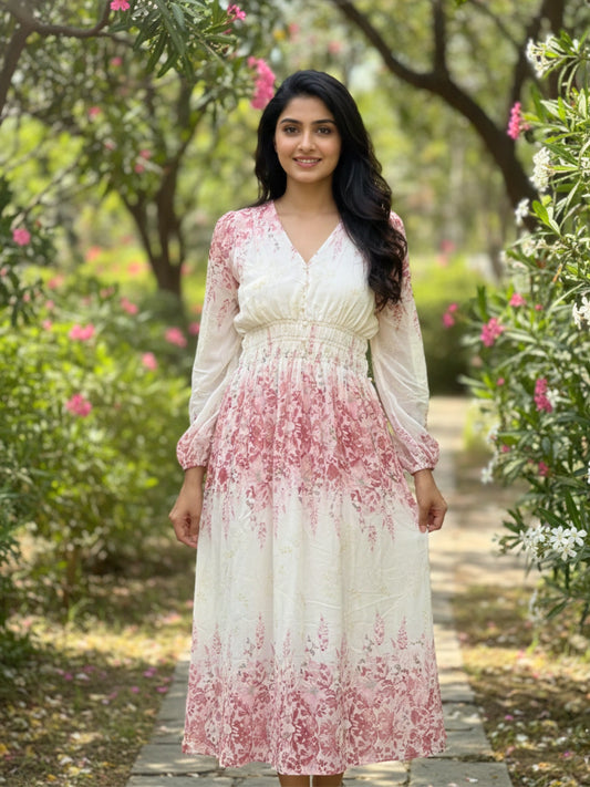 Blush Ombré Floral V-Neck Maxi Dress