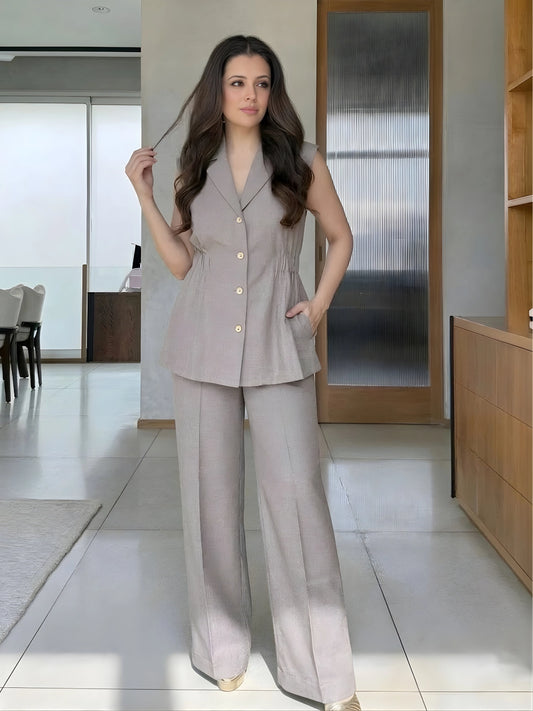 Classic Beige Waistcoat Co-Ord Set