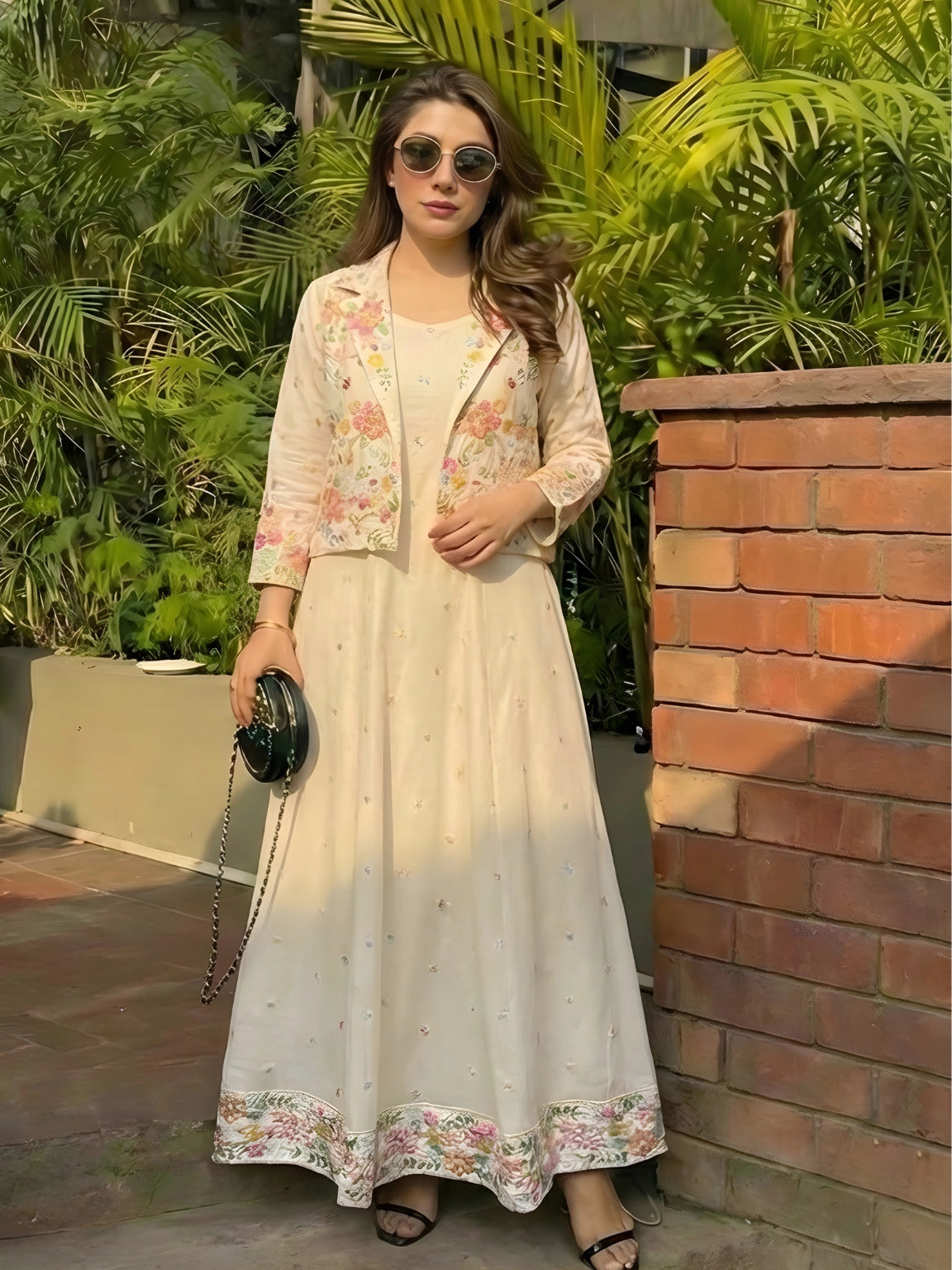 Embroidered Floral Elegance Anarkali Set in Cream