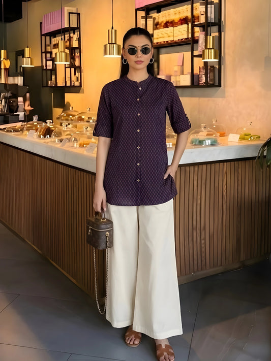 Deep Purple Geometric Print Cotton Kurti