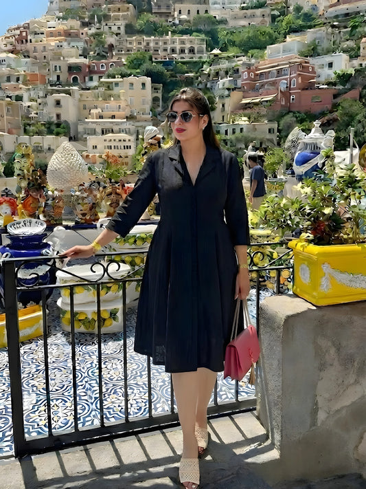 Classic Black Collared Shirt Dress