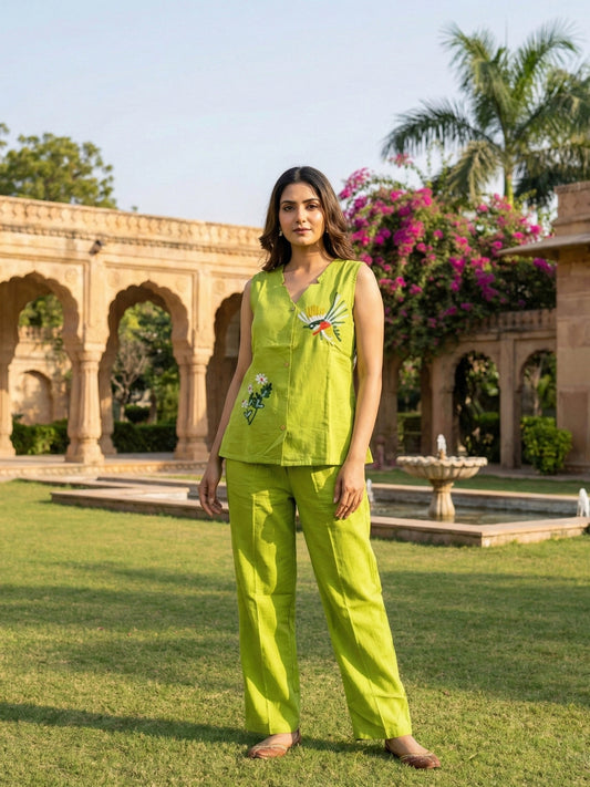 Lime Green Embroidered Co-Ord Set