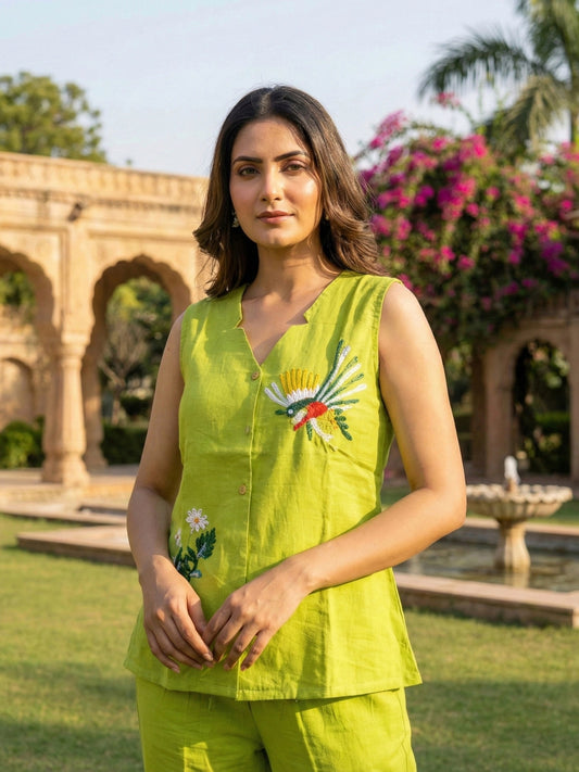 Lime Green Embroidered Co-Ord Set