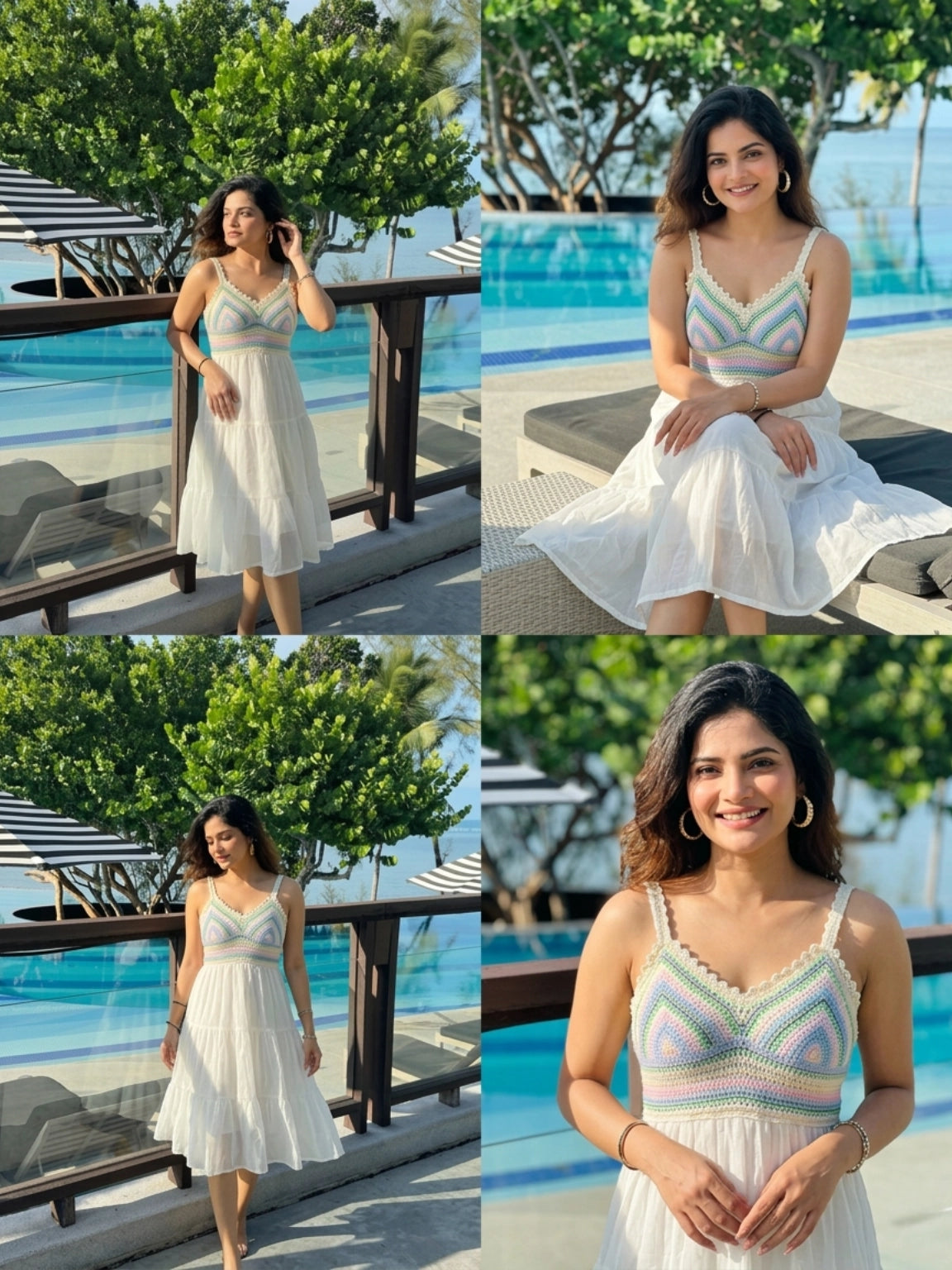 White Boho Crochet Bodice Tiered Dress