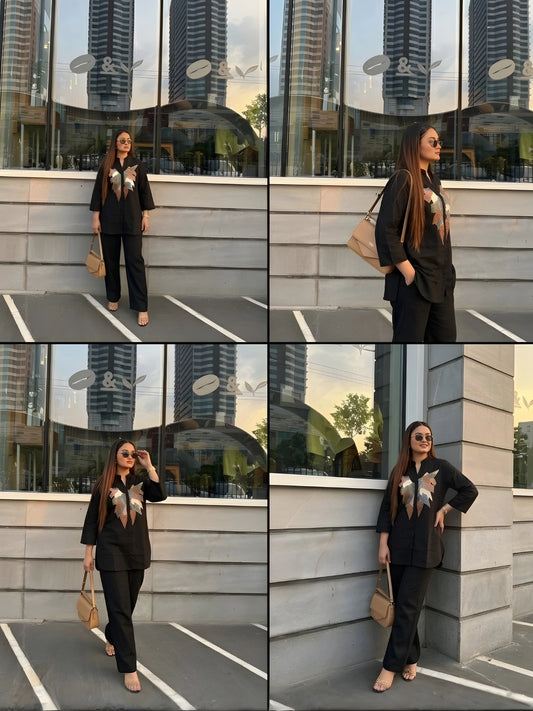 Black Geometric Appliqué Co-Ord Set