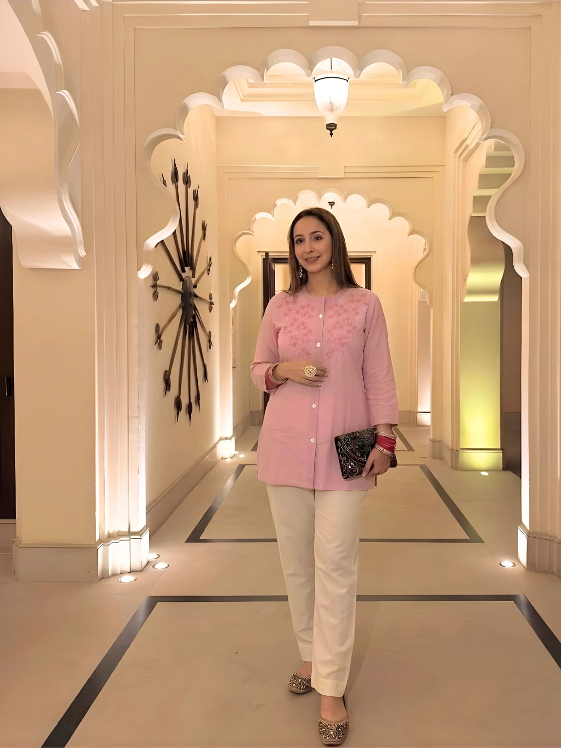 Pastel Pink Floral Embroidered Kurti