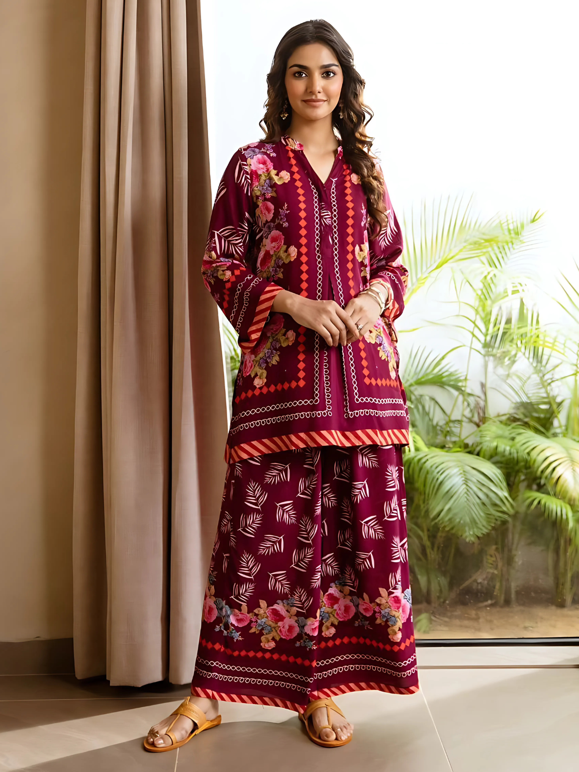 Maroon Floral Printed Co-Ord Set