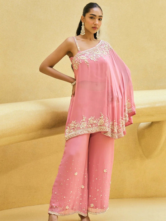 Blush Pink Embroidered Kaftan Set