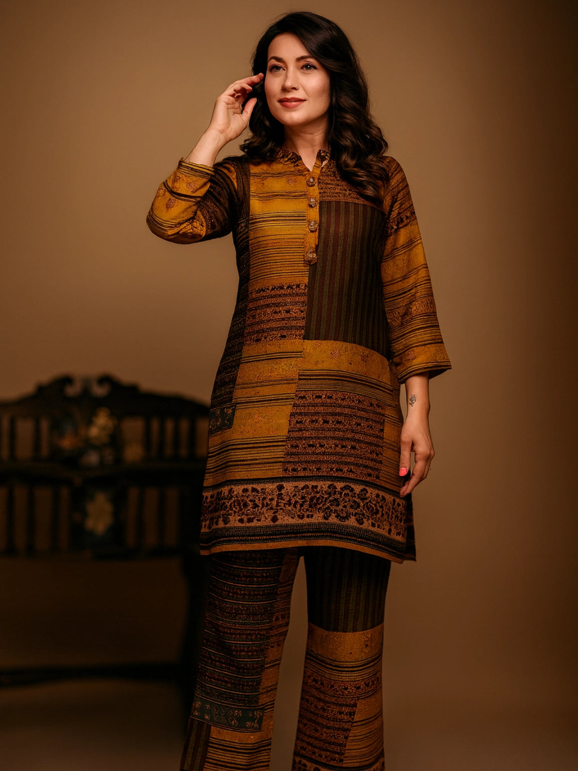 Mustard Patchwork Print Co-ord Set