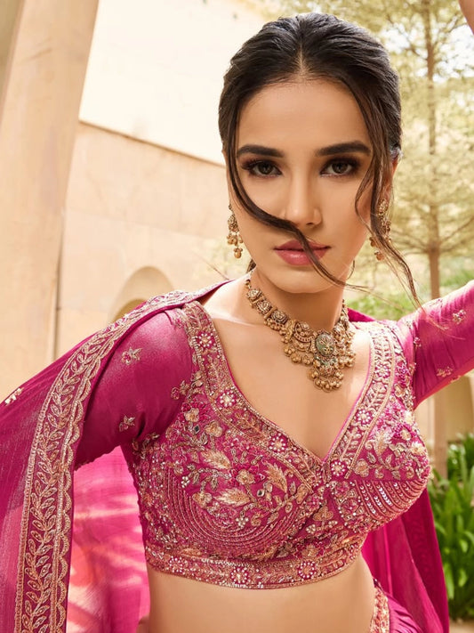 Fuchsia Embroidered Shimmer Lehenga Choli with Dupatta