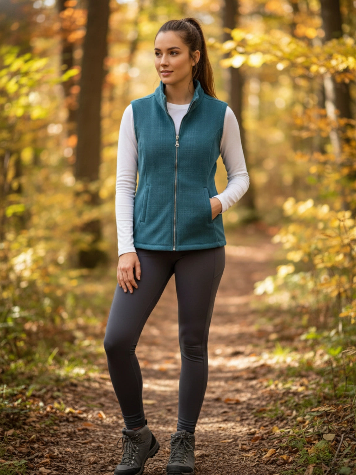 Teal Herringbone Full-Zip Vest