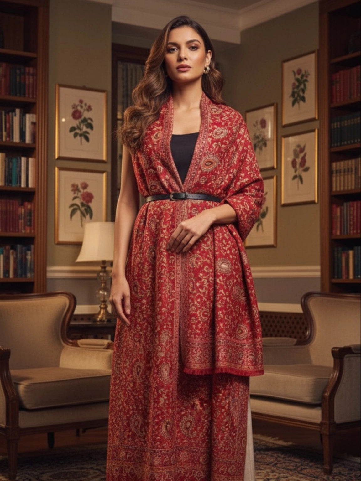 Rich Red 'Tiara' By Shingora Luxurious Paisley Woolen Stole