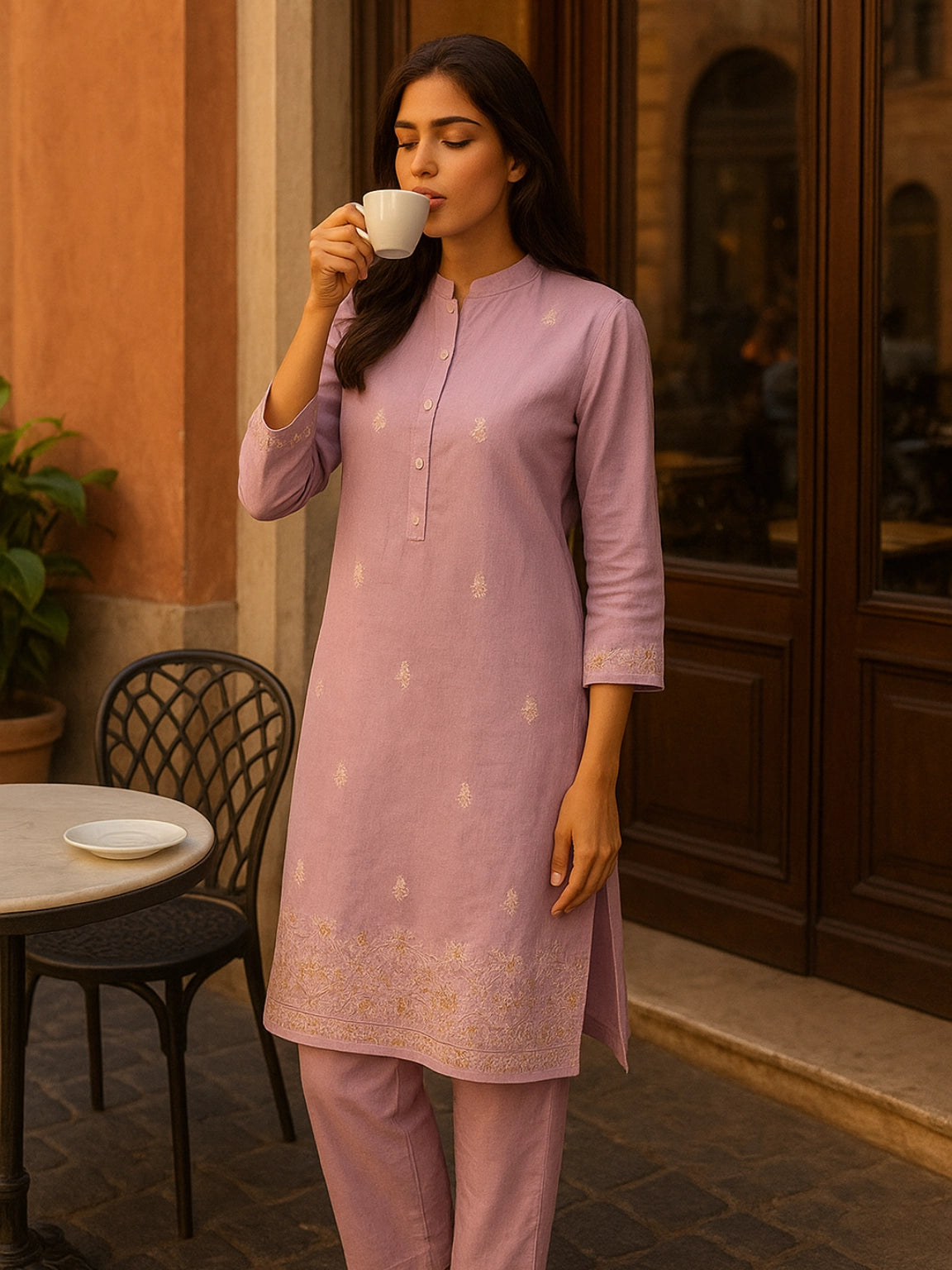Lavender Cotton Kurta Set