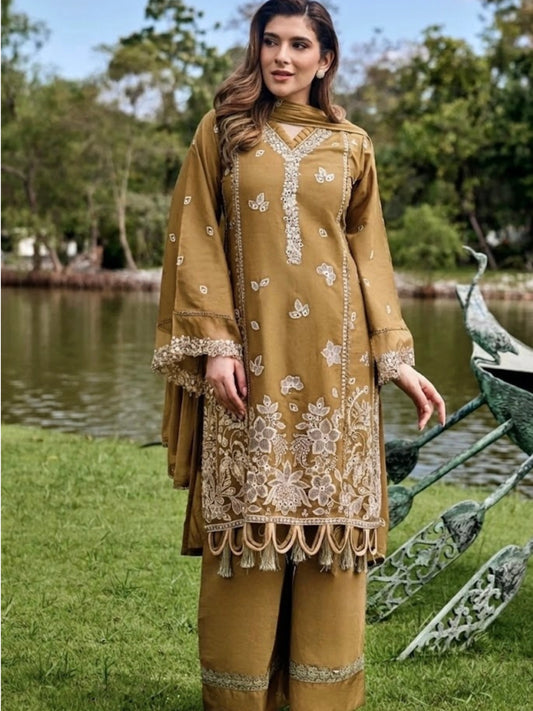 Mustard Embroidered Ethnic Kurta Set