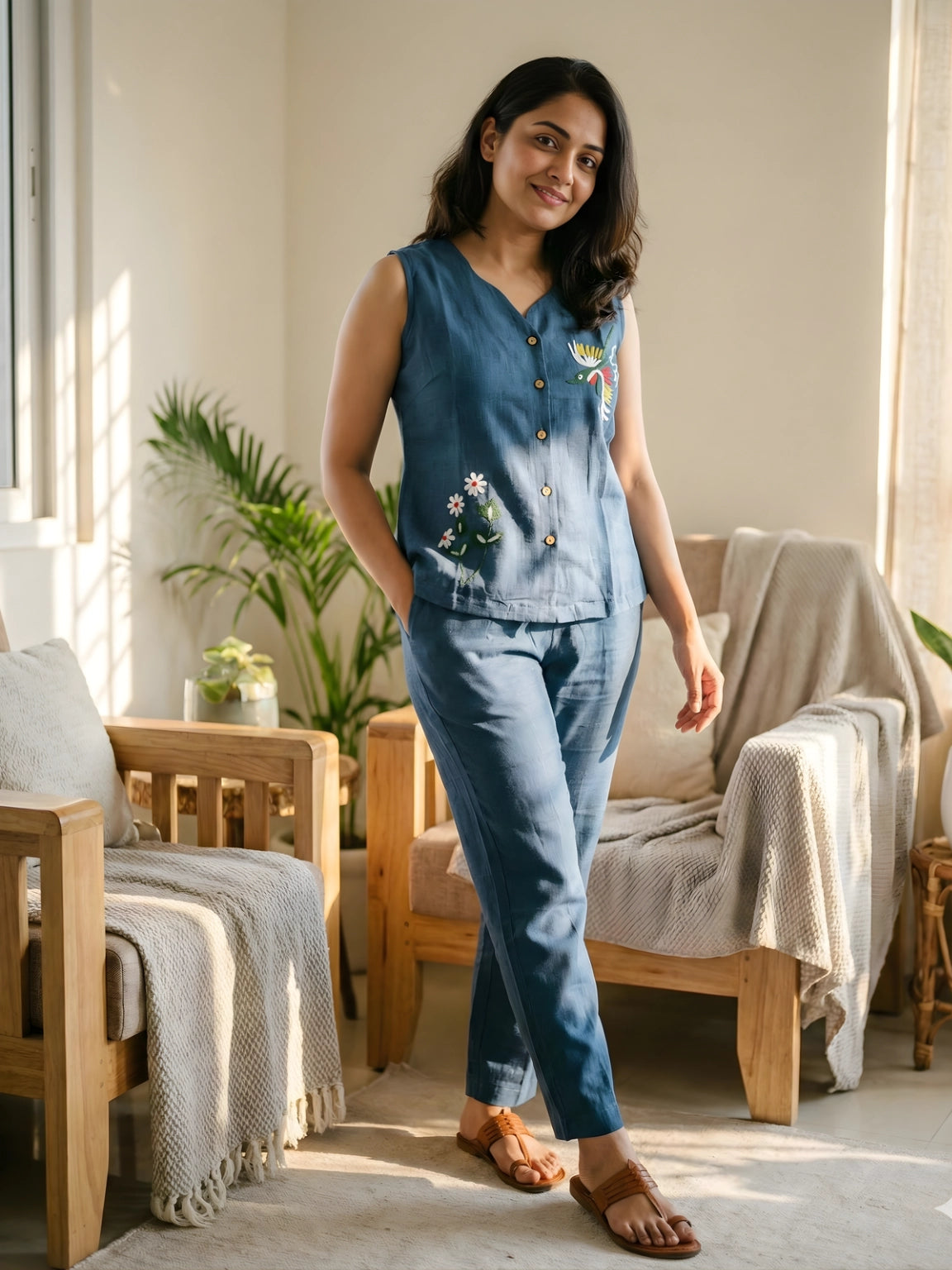 Indigo Blue Floral Embroidered Co-Ord Set