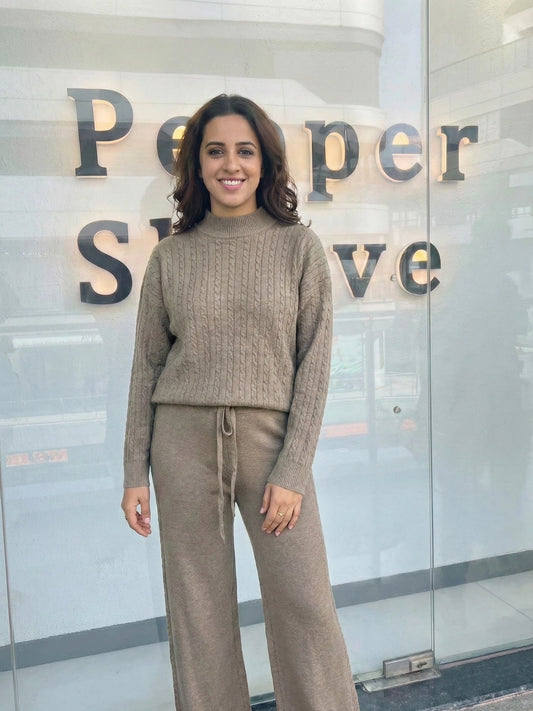 Mocha Taupe Cable Pattern Co-ord Set