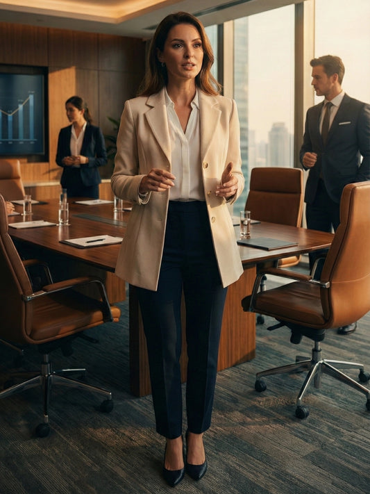 Cream Beige Woolen Blazer Coat