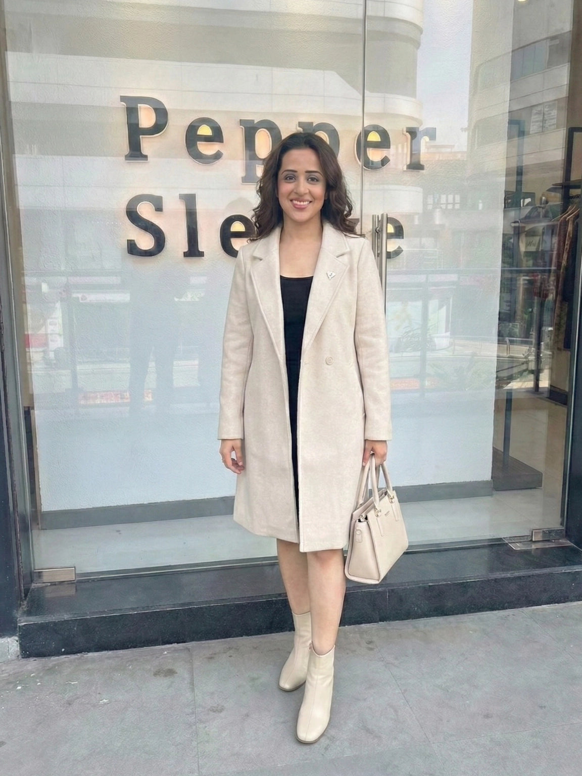 Elegant Beige Single-Breasted Long Coat