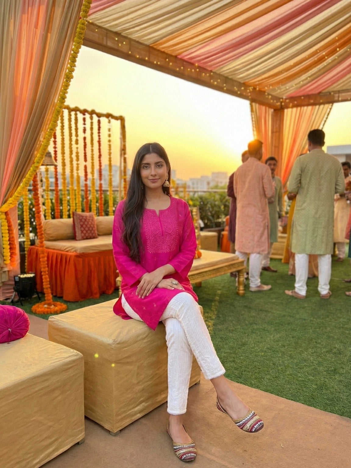 Hot Pink Embroidered Short Kurta