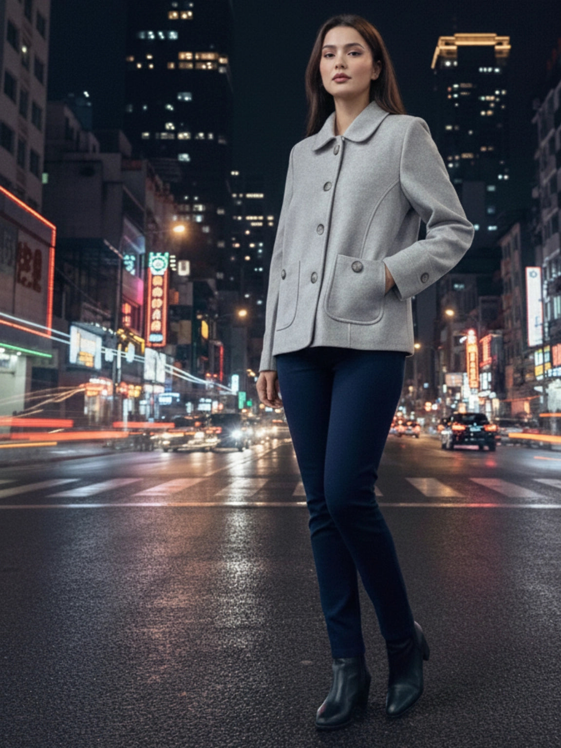 Light Grey Single-Breasted Peacoat-Style Jacket
