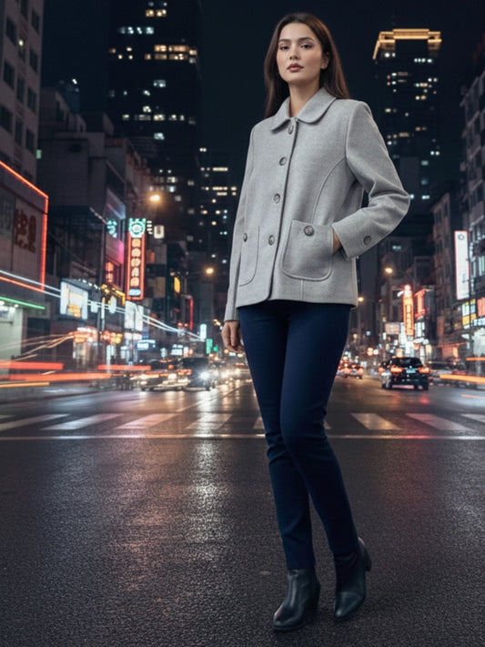 Light Grey Single-Breasted Peacoat-Style Jacket