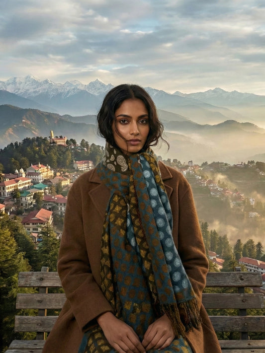 Teal & Olive Geometric Paisley Print Stole