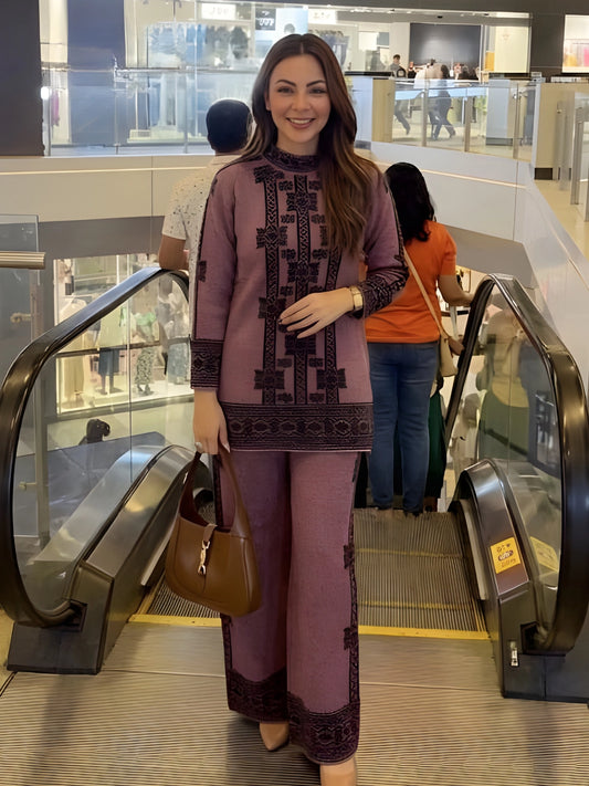 Mauve & Black Geometric Print Two-Piece Set