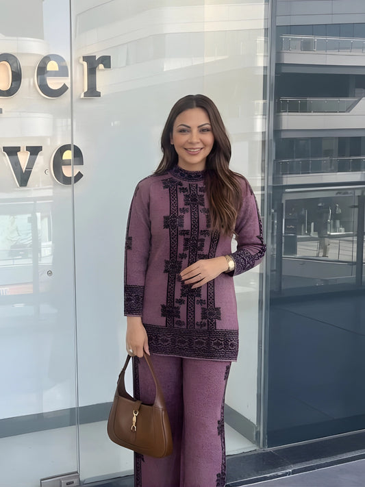 Mauve & Black Geometric Print Two-Piece Set