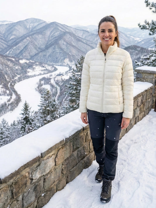 Cream White Quilted Zip-Up Jacket