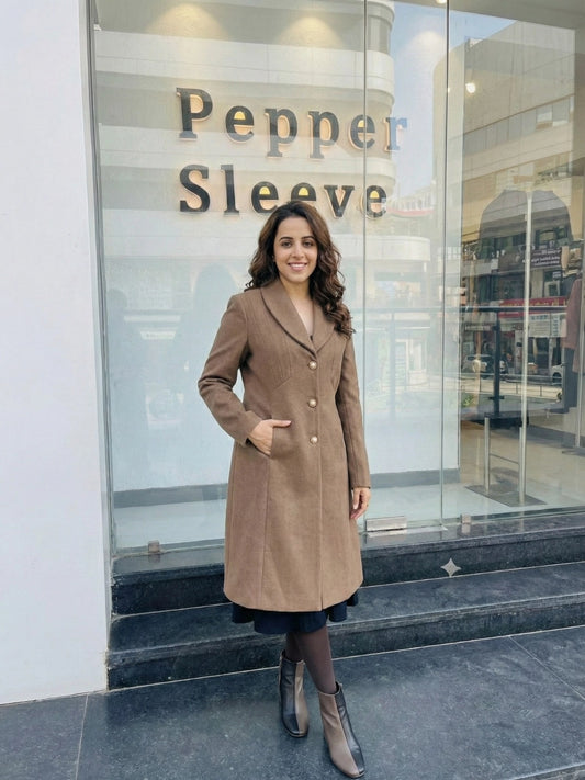 Classic Camel Brown Lapel Collar Long Coat