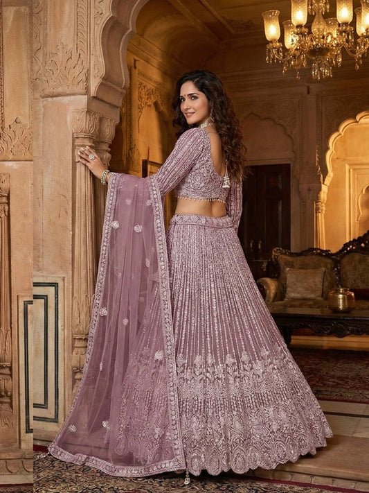 Dusty Lavender Heavy Embroidered Scalloped Lehenga Set