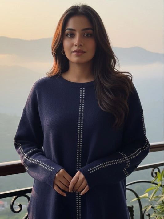 Navy Blue Embellished Relaxed Fit Co-ord Set