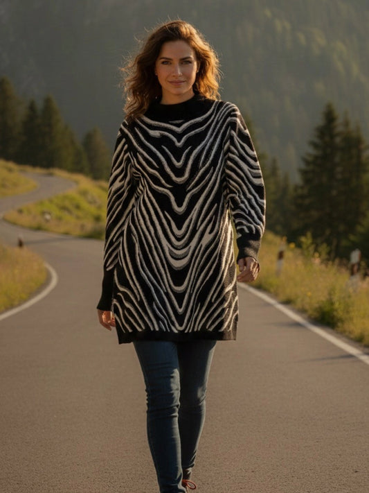 Black & White Zebra Print Longline Sweater Tunic