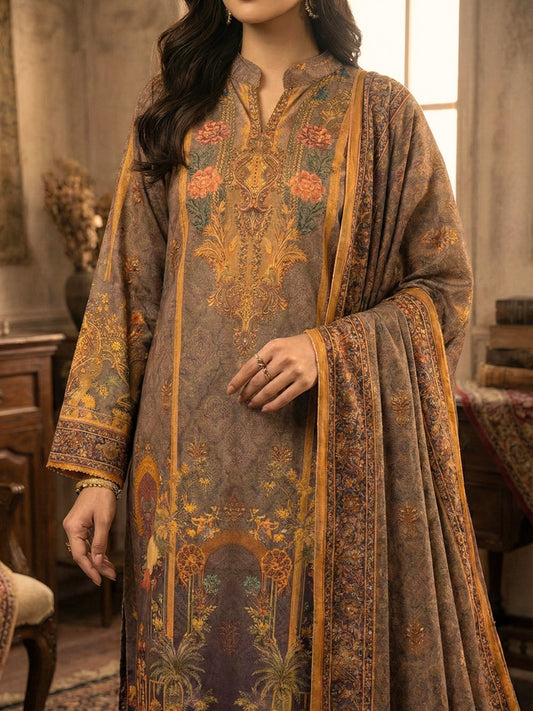 Mocha Brown & Multi-Color Vintage Print 3-Piece Suit Set