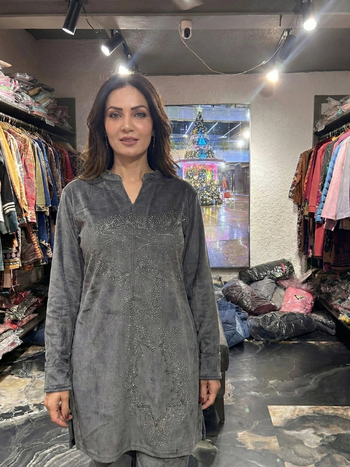 Charcoal Grey Embellished Co-ord Set