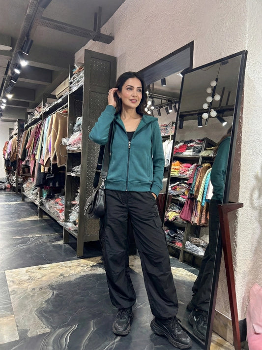 Teal Blue Zip-Up Hooded Jacket