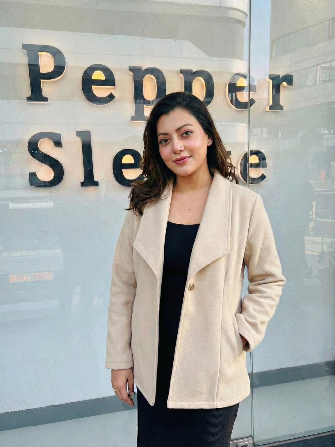 Classic Beige Single-Button Jacket