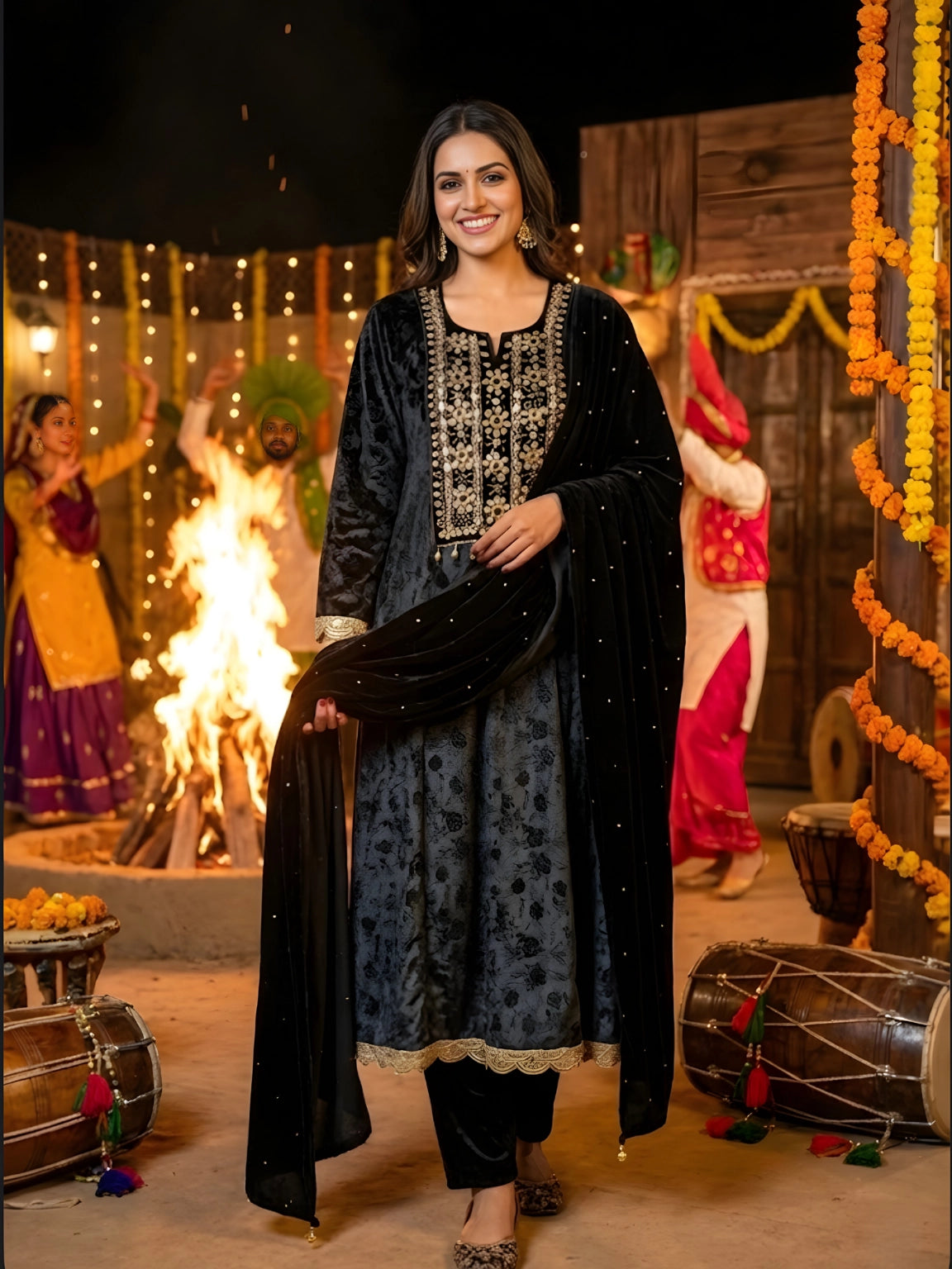 Elegant Black Velvet Embroidered Salwar Suite