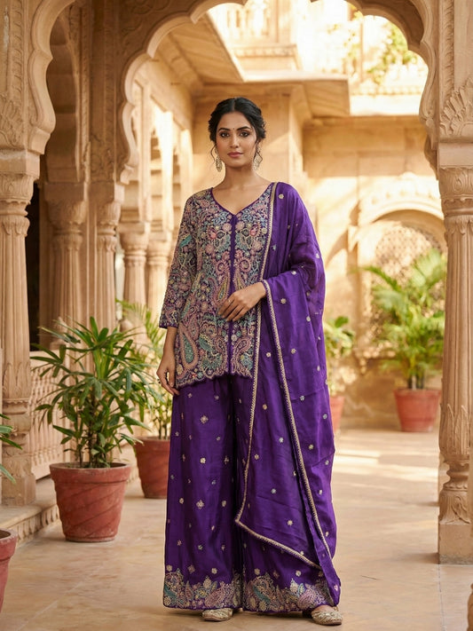 Royal Purple Embroidered Ethnic Sharara Set