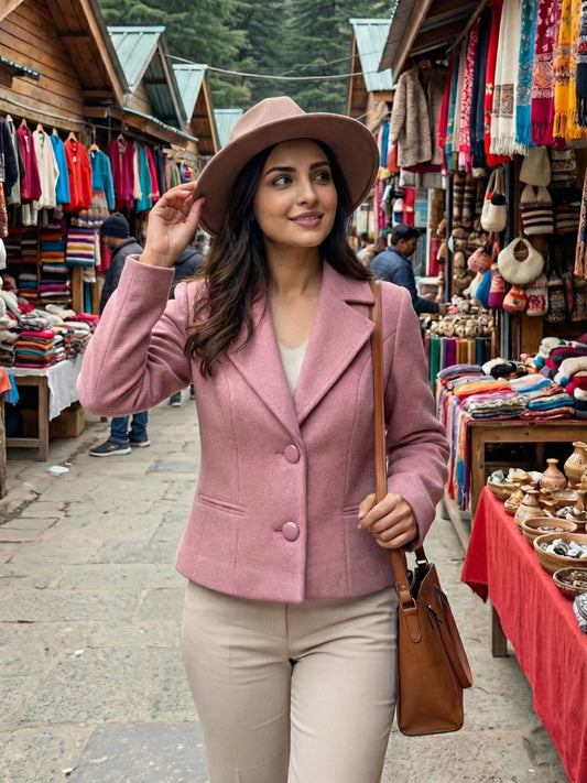 Dusty Pink Woolen Lapel Coat